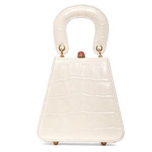 NWT STAUD Kenny Cream Croc Embossed Leather Top Handle Bag